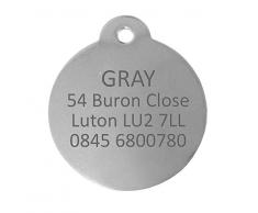 Personnalisé Médaille pour Animal Domestique en Acier Inoxydable de Forme Ronde (Petit) | Service DE Gravure | Médaille pour Chien et Chat Personnalisée avec Gravure Laser