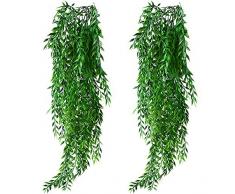 KingYH 2 Pièces Lierre Artificielle Plantes Guirlande Vigne Faux Plastique Feuilles Saule Suspension Plante Vertes Ivy pour pour Intérieure Extérieure Décoration Mur Arche Balcon Panier Jardin Mariage
