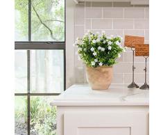 HUAESIN 4pcs Jasmin Artificiel Plante Verte Artificielle Fausse Fleur Plastique Petite Arbuste Eucalyptus Rond Fleur Jasmin pour Jardin Pot Fleur Décoration de Maison Intérieur Extérieur, Blanche