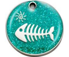 Personnalisé Médaille pour Chat en forme de Poisson à Paillettes de couleur Aqua (Petit) | SERVICE DE GRAVURE | Médaille pour Animal domestique Personnalisée Réfléchissante à Paillettes