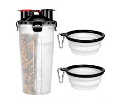 Czemo Bouteille deau pour Chien avec 2 Bols Pliables, Distributeur deau Portable Gourde pour Chien Chiot Chat Animaux Voyage Water Drink Bouteille-Pink (Blanc)