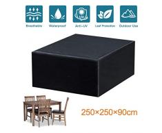 Mutsitaz Housse de Protection pour Mobilier de Jardin, Bache de Protection en Tissue Oxford Impermeable, pour Table et Chaise Meubles d’extérieur, 250x250x90 cm