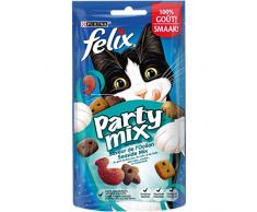 Felix Party Mix Saveur de LOcéan : Saumon, Colin, Truite - 60 g - Friandises pour Chat - Lot de 8