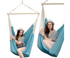 Hamac XXL pour toute la famille | Poids max. supporté 150 kg | siège de toile suspendue 190x140cm | 100% coton | Hamac pour le jardin | Pour la sieste | couleur bleu Pacifique