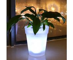 Pot de Fleurs avec éclairage LED, Fonctionne à lénergie Solaire LED Blanc Pot de Fleurs pour Jardin Cour Balcon Décor