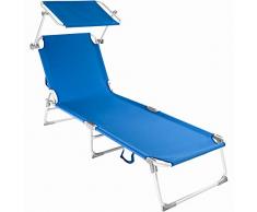 TecTake 800143 Chaise Longue Bain de Soleil en Aluminium Pliable avec Parasol Pare Soleil - diverses Couleurs au Choix - (Bleu | no. 401429)
