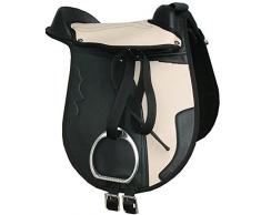 Reitsport Amesbichler AMKA Set de 12 coussins déquitation pour enfant avec étriers, courroies et sangle de selle Convient également pour les chevaux en bois Noir/beige