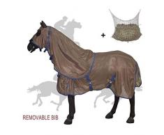 Horseware Tapis de mouche cheval, Fly Rug Couverture Anti-Mouches Couverture Outdoor Rugbe High Neck En utilisant un tissu à mailles cool Protect efficace contre les UV avec Hay bag pour chevaux,63