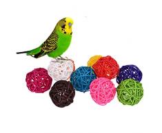 Lot de 10 Boules en Rotin Accessoires Jouets pour Oiseaux, Perroquets, Perruches, Perruches Calopsittes, Inséparables, Fringilidés, Gris du Gabon, Cacatoès, Amazones, Couleur aléatoire