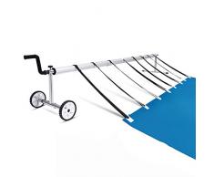GOPLUS Enrouleur/Moulinet de Bâche à Bulles Télescopique de Piscine pour Couverture Thermique Tube en Aluminium + Support d’Acier Inoxydable 150-570cm