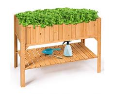 COSTWAY Jardinière sur Pieds Pot de Fleurs Bac à Fleurs en Bois avec Etagère pour Jardin 119 x 57 x 90 cm
