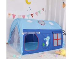 HB.YE Tente de Jeu Jardin Jeu Maison sur Lit Démontable pour Enfant Fille Garçon - Bleu Maison