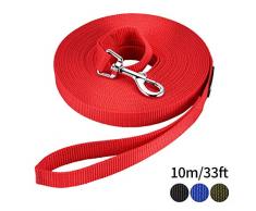 HAPPY HACHI Laisse de Dressage pour Chien (10m Rouge) Longue Sangle en Nylon Mains Libre pour Chiens Chats Animal de Compagnie Promenade Arrimage Jogging