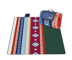 Homfa 200 x 200 cm Couverture Tapis Pique-Nique Impermeable Portable et Pliable avec des Poignées et Auto-agrippante pour Camping Jardin (Bande Verte Jaune)