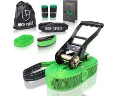 High Pulse Slackline 15m avec poster explicatif – Slackline debutant avec sangles pour léquilibre avec pochette de transport