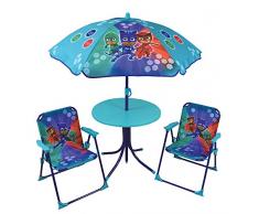 Fun House 712851 PYJAMASQUES Salon de Jardin pour Enfant avec 1 table, 2 chaises et 1 parasol