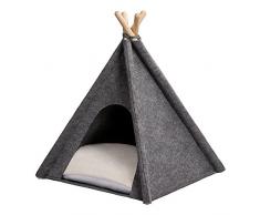 MYANIMALY TIPI Tente pour les Chiens Chats, Maison pour les Chiens Chats,avec le coussin amovible, protection contre le sol froid (L - 100 cm x 100 cm, Grey / Ecru)