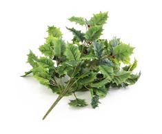 Buisson de houx artificiel avec des baies, 9 branches, 90 feuilles, 45 cm - branche de houx / décoration de noel - artplants