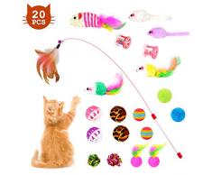 EKKONG Jouets Chat, Lot Jouet Chat, Jouet à Plumes pour Chats, Animaux Domestiques Toys pour Chat Chaton Minou avec Jouets Souris et Balle (20 pièces)