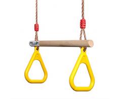 PELLOR Trapèze Balançoire en Bois avec Gymnastique Anneaux Enfants Portique Toboggan Jeux Jardin Extérieur Intérieur