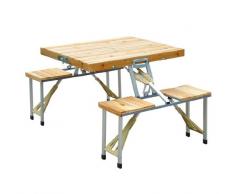 Homcom Table de Camping Jardin Pique-Nique Pliante en Bois avec 4 sieges