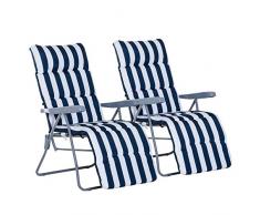 Outsunny Lot de 2 Chaise Longue Bain de Soleil Adjustable Pliable transat lit de Jardin en Acier Bleu + Blanc