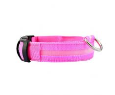 Angelof Collier Chien Collier Pet de sécurité pour Collier Lumineux en Nylon à LED Solide (L, Rose)