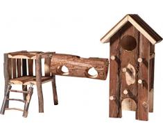 dobar 80072 Cage de Jeu pour rongeurs avec Tour descalade, Tunnel et Deux Niveaux avec échelle, Jouet pour Petit Animal Naturel 41 x 17,5 x 26,5 cm