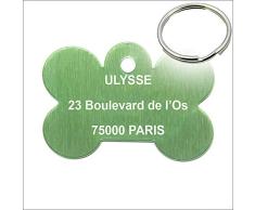 WMI Print Medaille Pendentif Chien avec Gravure Personnalisée - Os - 40 x 28 mm - Aluminium anodisé (Vert)