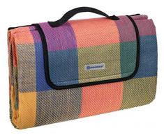 SONGMICS Couverture de Pique-Nique, 195 x 200 cm, Tapis de Plage, Grand, pour Camping, Parc, Cour, Surface imperméable, Pliable, Rouge, Vert et Orange GCM51K