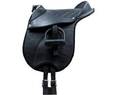 AMKA Shetty Selle déquitation 4 pièces réglable pour enfant avec sangles, étriers et sangle de selle également adaptée pour les chevaux en bois.