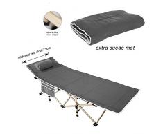 soges Lit de Camp Pliable lit Pliant de Voyage Lit Simple Pliant 190CM*71CM*37CM Bain de Soleil Transat de Jardin de Camping inclinable, avec Sacoche & Oreiller,Gris