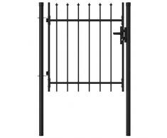 vidaXL Portillon Simple Porte avec Dessus à Pointe Portail de Jardin Porte de Jardin Barrière de Jardin Terrasse Patio Extérieur Acier 1x1 m Noir