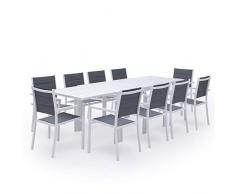 Salon de Jardin Venezia Extensible en textilène Gris 10 Places - Aluminium Blanc