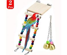 Wandefol Jouet d’Oiseaux pour Perroquets Trainning, Échelle Jouet en Bois + Jouets de Cloche en Acier Inoxydable pour Perruches Perroquets