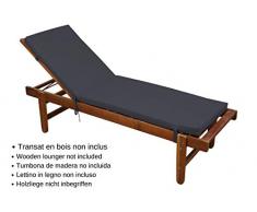 Matelas / Bain de Soleil déhoussable, Anthracite/Gris foncé, 55x180cm, 100% Microfibre, Attache à Clips