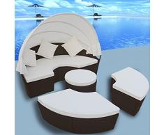 Anself Salon de Jardin Résine Tressée 4PCS Rond Chaise Lounge Meubles en Rotin Avec Auvent Brun