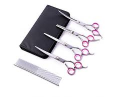 WOLFWILL 7.9 Kit de Toilettage 5pcs Ciseaux Coiffure en Acier Inoxydable Muets pour Chien et Chat avec Un Peigne,Un Tissu de Nettoyage et Un Etui