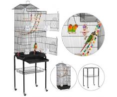Yaheetech Cage Oiseaux sur Roulettes Volière avec Echelles Jouets pour Perruche Calopsittes Inséparables Mandarins Canaris 46 x 35,5 x 158,5 cm