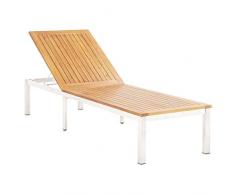 vidaXL Bois dAcacia Solide Chaise Longue Bain de Soleil de Patio Transat de Terrasse Chaise Longue de Jardin Extérieur Acier Inoxydable