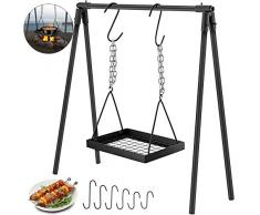 VEVOR Grille de Barbecue Suspendue sur Feu de Camp Capacité 15 kg Kit Grille Cuisson Grill de Camping Suspendu Pivotant avec 2 Chaînes 2 Supports 6 Crochets pour Cuisiner en Plein Air Camping BBQ