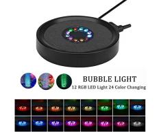 LEDGLE Lampe Bulle Aquarium Submersible, 1.5W Lumière Bulle dair Éclairage Daquarium, IP65 étanche 12 LEDs Spot Éclairage Décoration avec Bulle d’Air