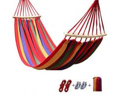 YOUZHI Hamac hamac en Maille de Toile hamac Double 300 x 150 cm, hamac pour Les Jardins de randonnée de Camping en Plein air, Portable et Respirant, supportant jusquà 300 kg,Rouge,S