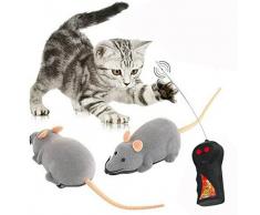 Binnan Peluche Souris Rat Télécommandée, RC Souris Jouet pour Chat Chien - Gris