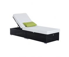 Homcom Bain de Soleil transat Grand Confort 195L x 68l x 31H cm Dossier inclinable Multi-Positions Matelas épaisseur 10 cm crème résine tressée 4 Fils Noir