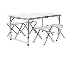 AMANKA Table de Camping Pliable réglable en Hauteur 120x60x70cm INCL 4 Tabourets pliants Format Mallette Gris Clair