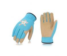 Vgo1paire de Gants de Jardinage et de Travail pour des Enfants âge 6~8ans, Cuir synthétique et Spandex Respirant avec Mignon Lapin Impression (Taile,Kid-M, Bleu＋Lapin,KID-SL7362)