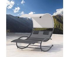 JFB Le Tarente : Transat Double à Bascule avec auvent Noir et Blanc