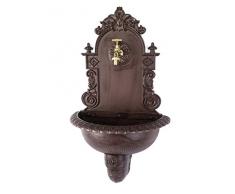 Fontaine Murale de Jardin avec Vasque - Style Antique - Aluminium - Motif grappe de Raisin - Marron
