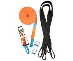 Slack-liners Ensemble de slackline 6 pièces avec sangles à cliquet Largeur 50 mm Longueur 30 m
